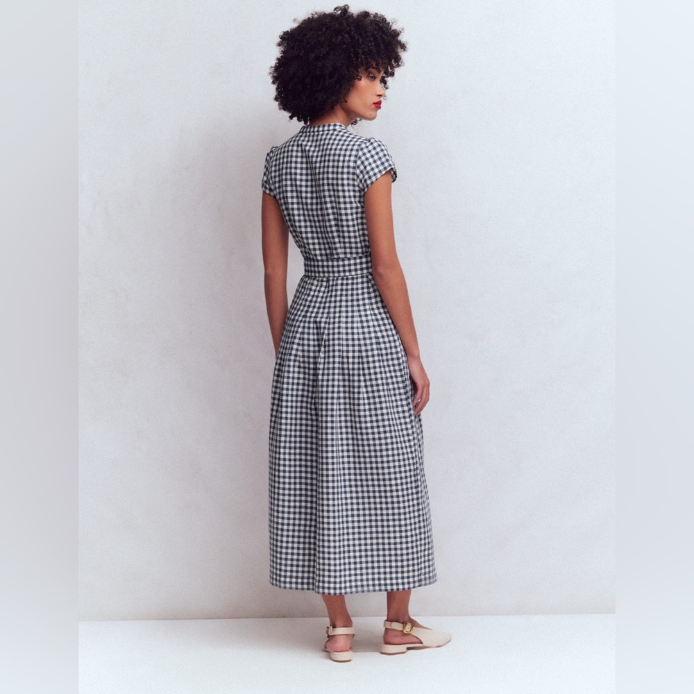 NWT Boden Arabella Linen Blend Dress in Navy Gingham - Picture 5 of 12